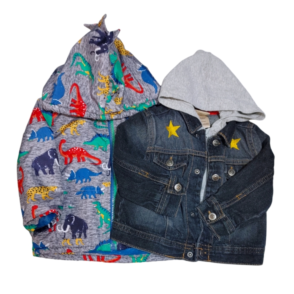2 Piece Toddler Boys Jacket Dinosaur Denim Hoodie Size 18 Month